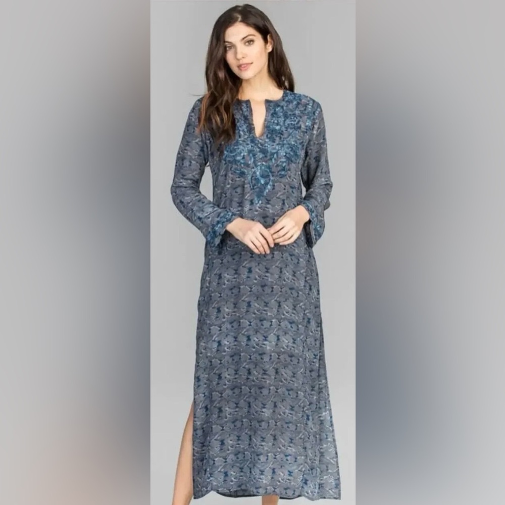 Amaya Silk Embroidered Dillon Maxi Kaftan Dress/ Cover up/ Resort Wear